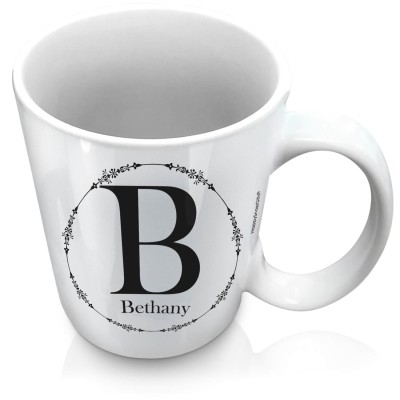 (XL 15oz White) with Circular Ring Theme Black (Personalised with Text)