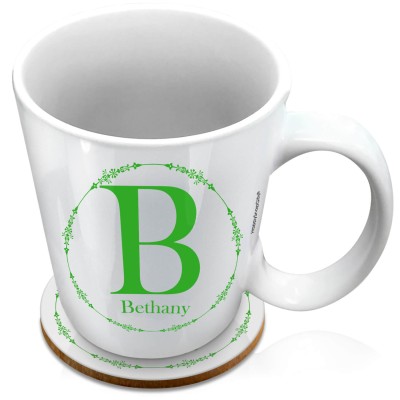 (XL 15oz White) with Circular Ring Theme Bright Green (Personalised with Text) with 1 matching Circular Coaster