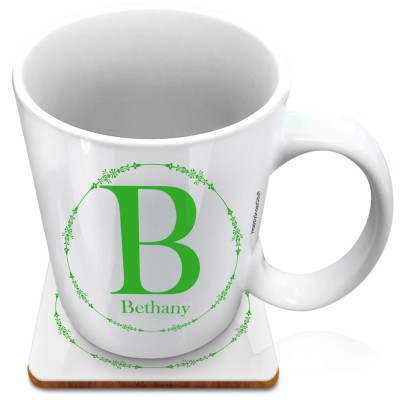 (XL 15oz White) with Circular Ring Theme Bright Green (Personalised with Text) with 1 matching Square Coaster