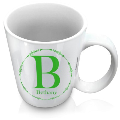 (XL 15oz White) with Circular Ring Theme Bright Green (Personalised with Text)