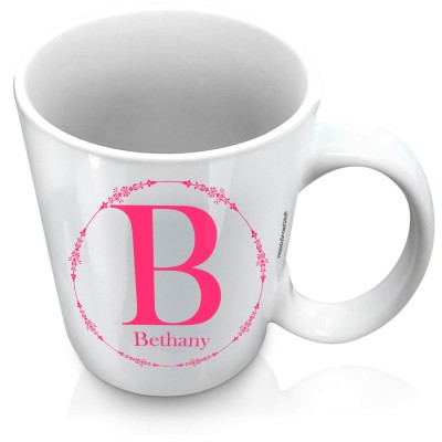 (XL 15oz White) with Circular Ring Theme Hot Pink (Fuchsia) (Personalised with Text)