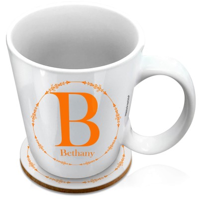 (XL 15oz White) with Circular Ring Theme Burnt Orange (Personalised with Text) with 1 matching Circular Coaster