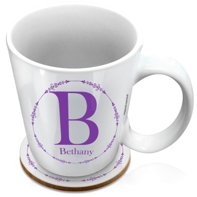 (XL 15oz White) with Circular Ring Theme Purple (Personalised with Text) with 1 matching Circular Coaster