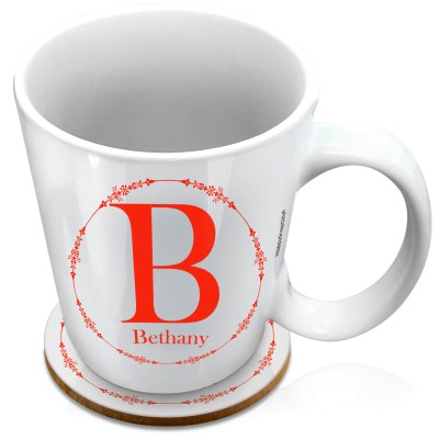 (XL 15oz White) with Circular Ring Theme Red (Personalised with Text) with 1 matching Circular Coaster