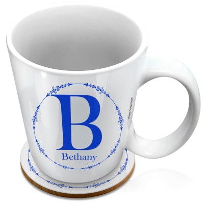 (XL 15oz White) with Circular Ring Theme Royal Blue (Personalised with Text) with 1 matching Circular Coaster