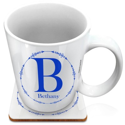(XL 15oz White) with Circular Ring Theme Royal Blue (Personalised with Text) with 1 matching Square Coaster