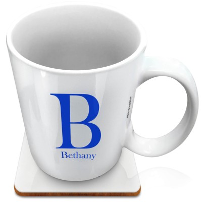 (XL 15oz White) Royal Blue (Personalised with Text) with 1 matching Square Coaster