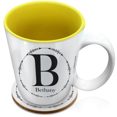 (XL 15oz Yellow) with Circular Ring Theme Black (Personalised with Text) with 1 matching Circular Coaster