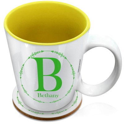 (XL 15oz Yellow) with Circular Ring Theme Bright Green (Personalised with Text) with 1 matching Circular Coaster