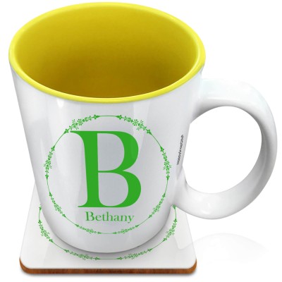 (XL 15oz Yellow) with Circular Ring Theme Bright Green (Personalised with Text) with 1 matching Square Coaster