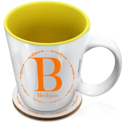 (XL 15oz Yellow) with Circular Ring Theme Burnt Orange (Personalised with Text) with 1 matching Circular Coaster
