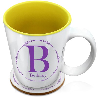 (XL 15oz Yellow) with Circular Ring Theme Purple (Personalised with Text) with 1 matching Circular Coaster