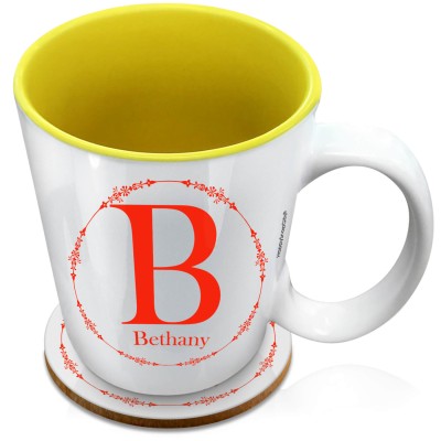 (XL 15oz Yellow) with Circular Ring Theme Red (Personalised with Text) with 1 matching Circular Coaster