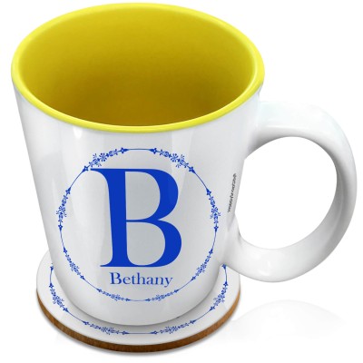 (XL 15oz Yellow) with Circular Ring Theme Royal Blue (Personalised with Text) with 1 matching Circular Coaster
