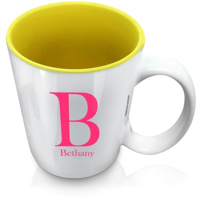 (XL 15oz Yellow) Hot Pink (Fuchsia) (Personalised with Text)
