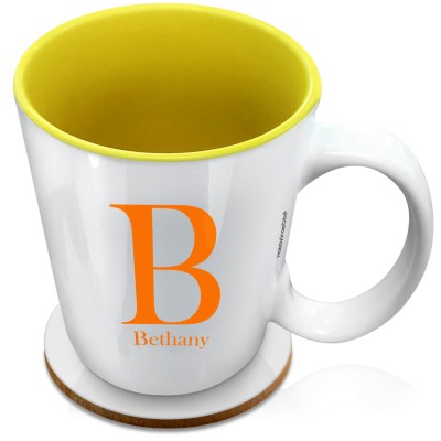 (XL 15oz Yellow) Burnt Orange (Personalised with Text) with 1 matching Circular Coaster