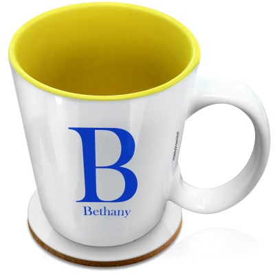 (XL 15oz Yellow) Royal Blue (Personalised with Text) with 1 matching Circular Coaster