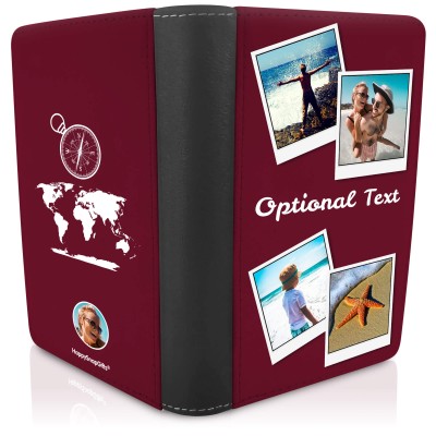 (UK Standard 21cm) (Globe and Compass Icon) Burgundy (Personalised with Text)