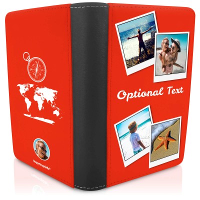 (UK Standard 21cm) (Globe and Compass Icon) Red (Personalised with Text)