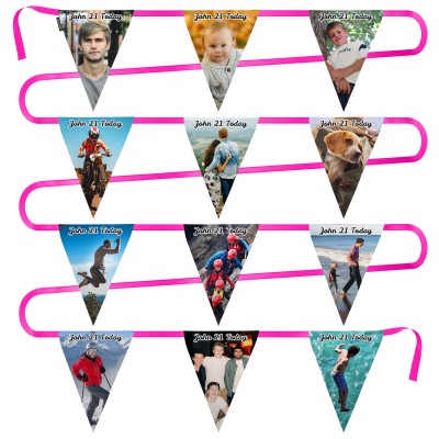 - 5 Metres with 12 Triangle Flags (28cm) Mock Suede Polyester Fabric (Personalised with Text)