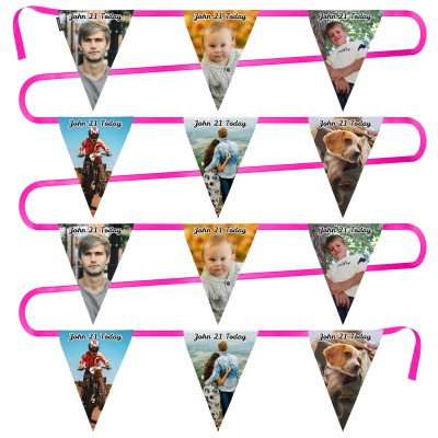 - 5 Metres with 12 Triangle Flags (28cm) Mock Suede Polyester Fabric (Personalised with Text)