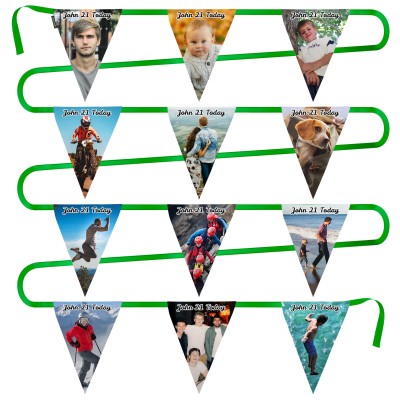 - 5 Metres with 12 Triangle Flags (28cm) Mock Suede Polyester Fabric (Personalised with Text)