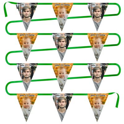 - 5 Metres with 12 Triangle Flags (28cm) Mock Suede Polyester Fabric (Personalised with Text)