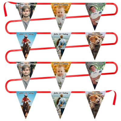 - 5 Metres with 12 Triangle Flags (28cm) Mock Suede Polyester Fabric (Personalised with Text)