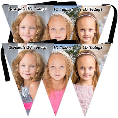 6 Flags (18cm x 13cm) per 150cm DIY Bunting 6 Flags (3 Photos) (Personalised with Text)
