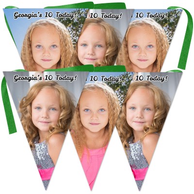 6 Flags (18cm x 13cm) per 150cm DIY Bunting 6 Flags (2 Photos) (Personalised with Text)