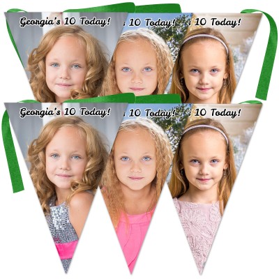 6 Flags (18cm x 13cm) per 150cm DIY Bunting 6 Flags (3 Photos) (Personalised with Text)