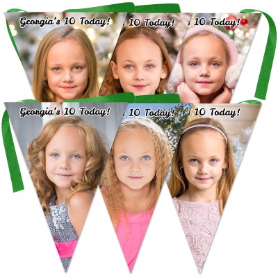 6 Flags (18cm x 13cm) per 150cm DIY Bunting 6 Flags (6 Photos) (Personalised with Text)