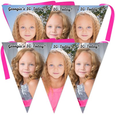 6 Flags (18cm x 13cm) per 150cm DIY Bunting 6 Flags (2 Photos) (Personalised with Text)