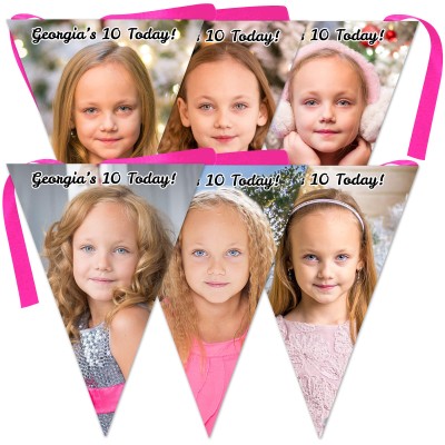 6 Flags (18cm x 13cm) per 150cm DIY Bunting 6 Flags (6 Photos) (Personalised with Text)