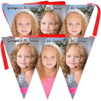 6 Flags (18cm x 13cm) per 150cm DIY Bunting 6 Flags (2 Photos) (Personalised with Text)