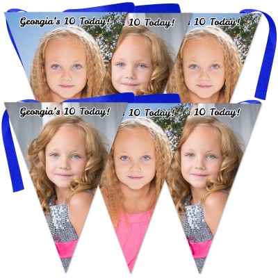 6 Flags (18cm x 13cm) per 150cm DIY Bunting 6 Flags (2 Photos) (Personalised with Text)