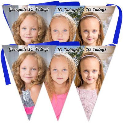 6 Flags (18cm x 13cm) per 150cm DIY Bunting 6 Flags (3 Photos) (Personalised with Text)