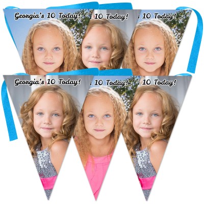 6 Flags (18cm x 13cm) per 150cm DIY Bunting 6 Flags (2 Photos) (Personalised with Text)