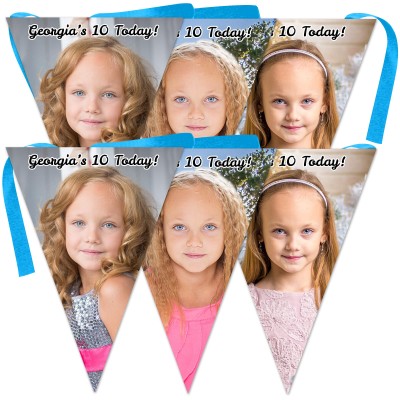 6 Flags (18cm x 13cm) per 150cm DIY Bunting 6 Flags (3 Photos) (Personalised with Text)