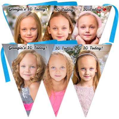 6 Flags (18cm x 13cm) per 150cm DIY Bunting 6 Flags (6 Photos) (Personalised with Text)
