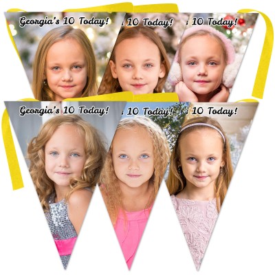 6 Flags (18cm x 13cm) per 150cm DIY Bunting 6 Flags (6 Photos) (Personalised with Text)