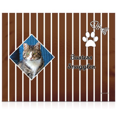 (55cm x 40cm) with Fish & Paw Theme Brown Soft Velvet Polyester Fabric (Personalised with Text)