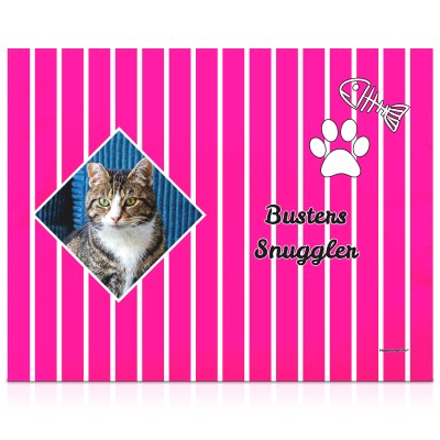 (55cm x 40cm) with Fish & Paw Theme Hot Pink (Fuchsia) Soft Velvet Polyester Fabric (Personalised with Text)