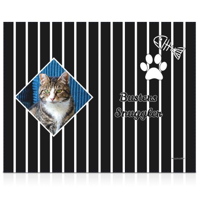 (75cm x 55cm) with Fish & Paw Theme Black Soft Velvet Polyester Fabric (Personalised with Text)