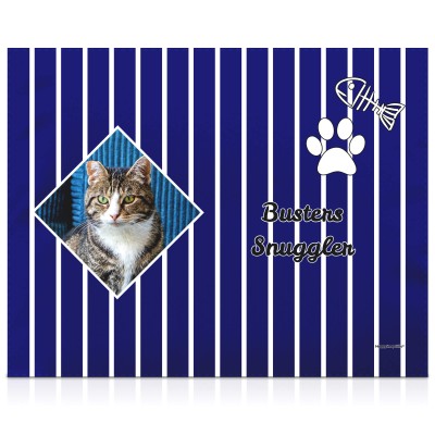 (75cm x 55cm) with Fish & Paw Theme Navy Blue Soft Velvet Polyester Fabric (Personalised with Text)