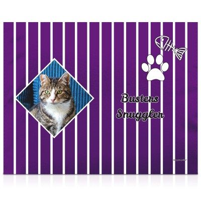 (75cm x 55cm) with Fish & Paw Theme Purple Soft Velvet Polyester Fabric (Personalised with Text)
