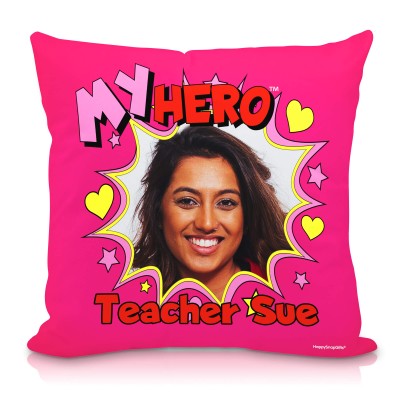 (40cm Square) with Hearts & Stars Design Soft Velvet Polyester Fabric with Removable Cover (Zip) (Personalised with Text)