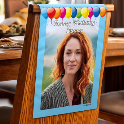 (60cm x 40cm) with Balloon Design Sky Blue Mock Suede Polyester Fabric 1 Photo to Front (Personalised with Text)
