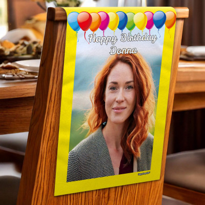 (60cm x 40cm) Pack of 4 with Balloon Design Yellow Mock Suede Polyester Fabric 4 Photos (1 Photo on Each Item) (Personalised with Text)