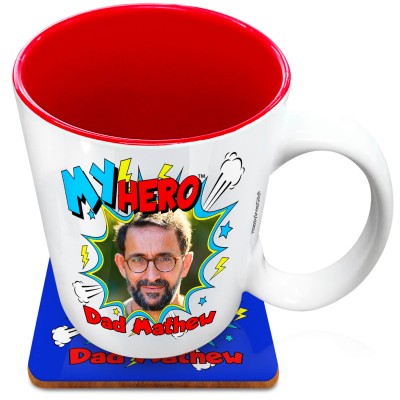 (XL 15oz Red) with Thunder & Wind Design (Personalised with Text) with 1 matching Square Coaster